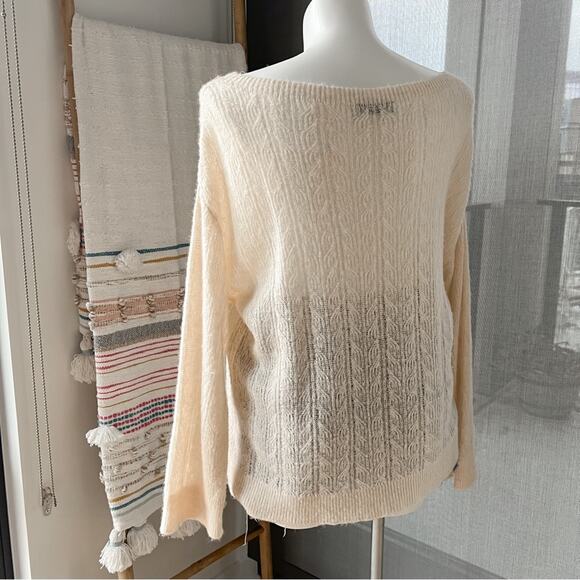Zara Beige Pointelle Wool Blend Boat Neck Oversized Pullover Sweater XS-S - Picture 4 of 9